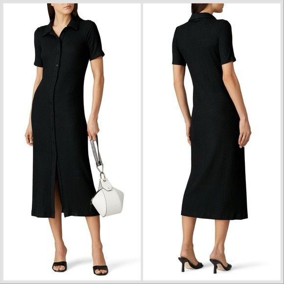 Reformation Black Betty Dress Size Small Ribbed Button Front Stretch - Picture 2 of 11